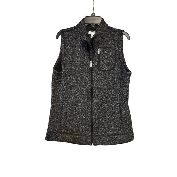 Calvin Klein Sz L Vest Marbled Grey Knit zip front cowl neck pockets - Picture 1 of 6